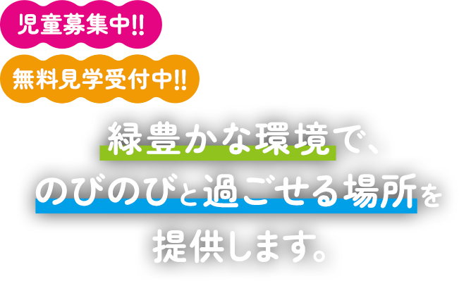 緑豊かな環境で、のびのびと過ごせる場所を提供します。